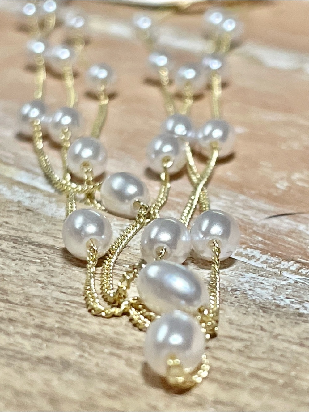 Gold Chain Necklace with White Faux Pearl Stations - Classic Elegance!